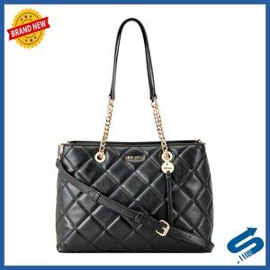 Triple Compartment Shoulder Bag with Interior Pockets, 14x11 Inches